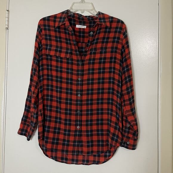 NWOT Equipment Reese Red Plaid Silk button down blouse Shirt Small - Picture 2 of 6